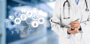 Man doctor using digital tablet