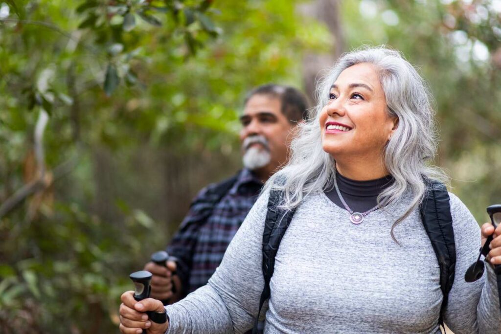senior couple hiking outdoors
